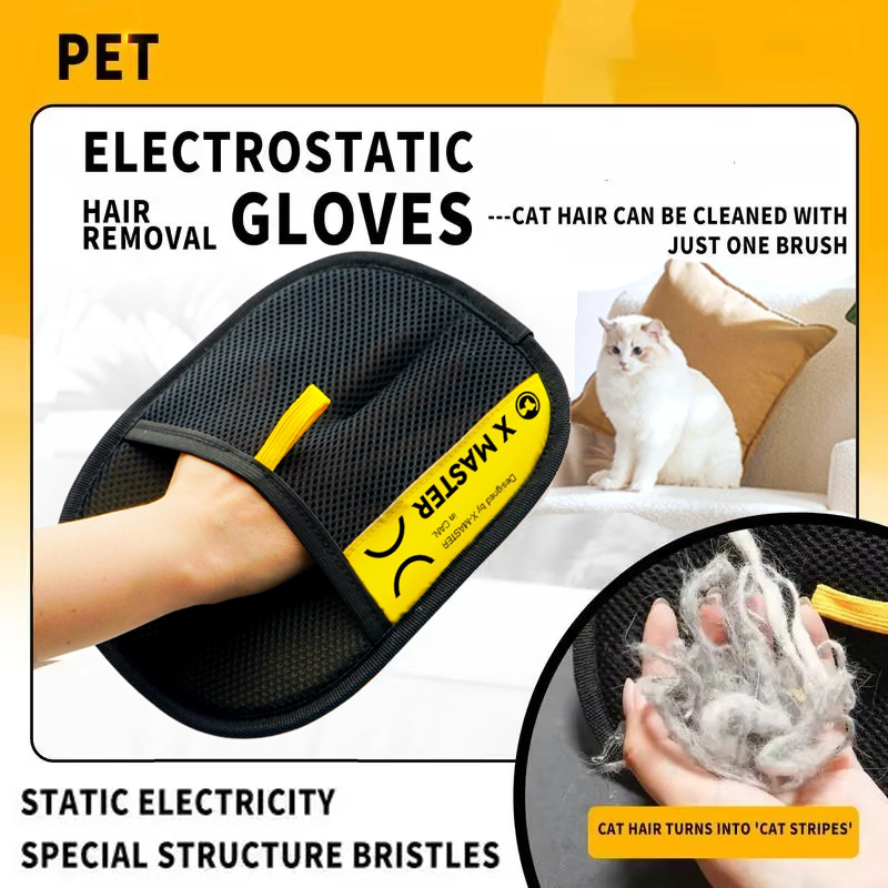 A person using pet hair removal gloves UK on a golden retriever