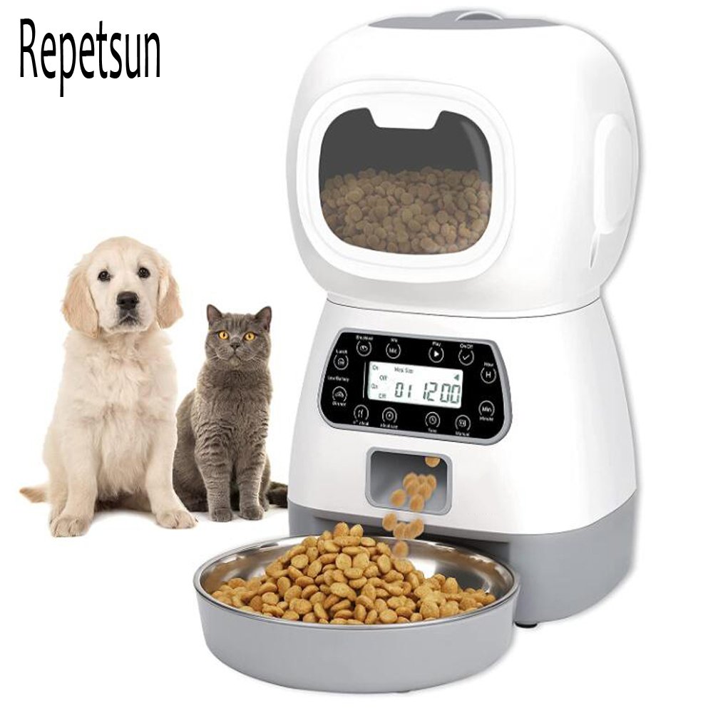 Anti-overturning automatic pet feeding bowl for cats and dogs.