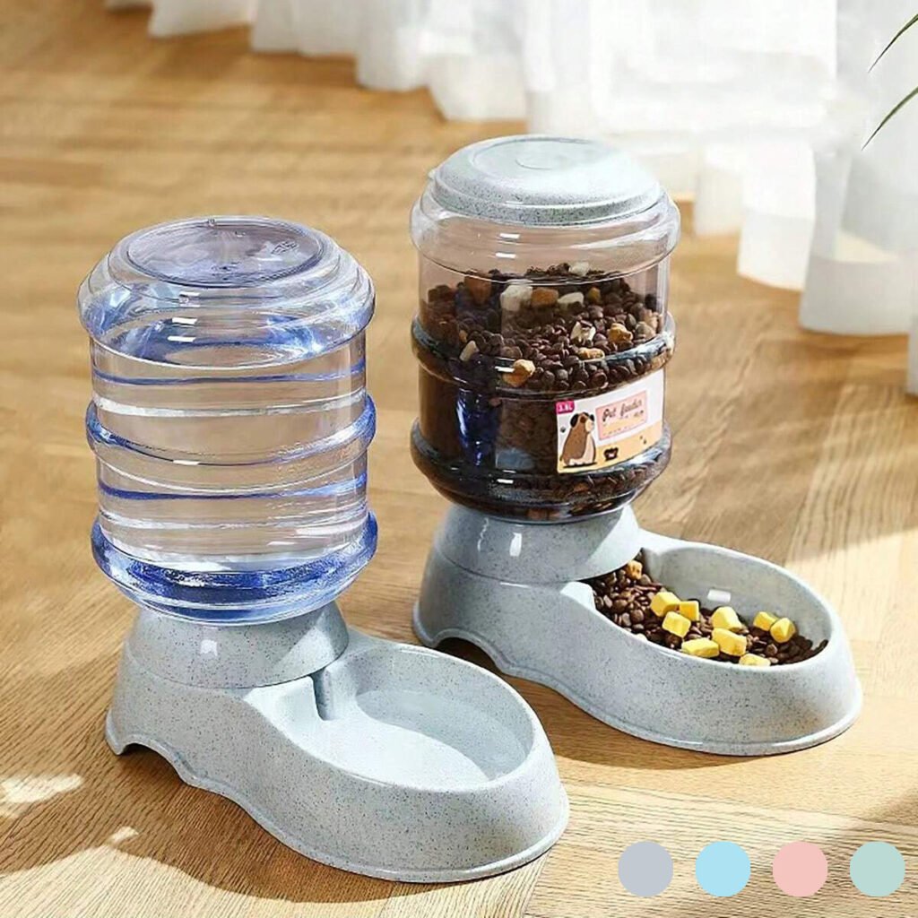 3.8L gravity automatic pet feeder for home or travel convenience.