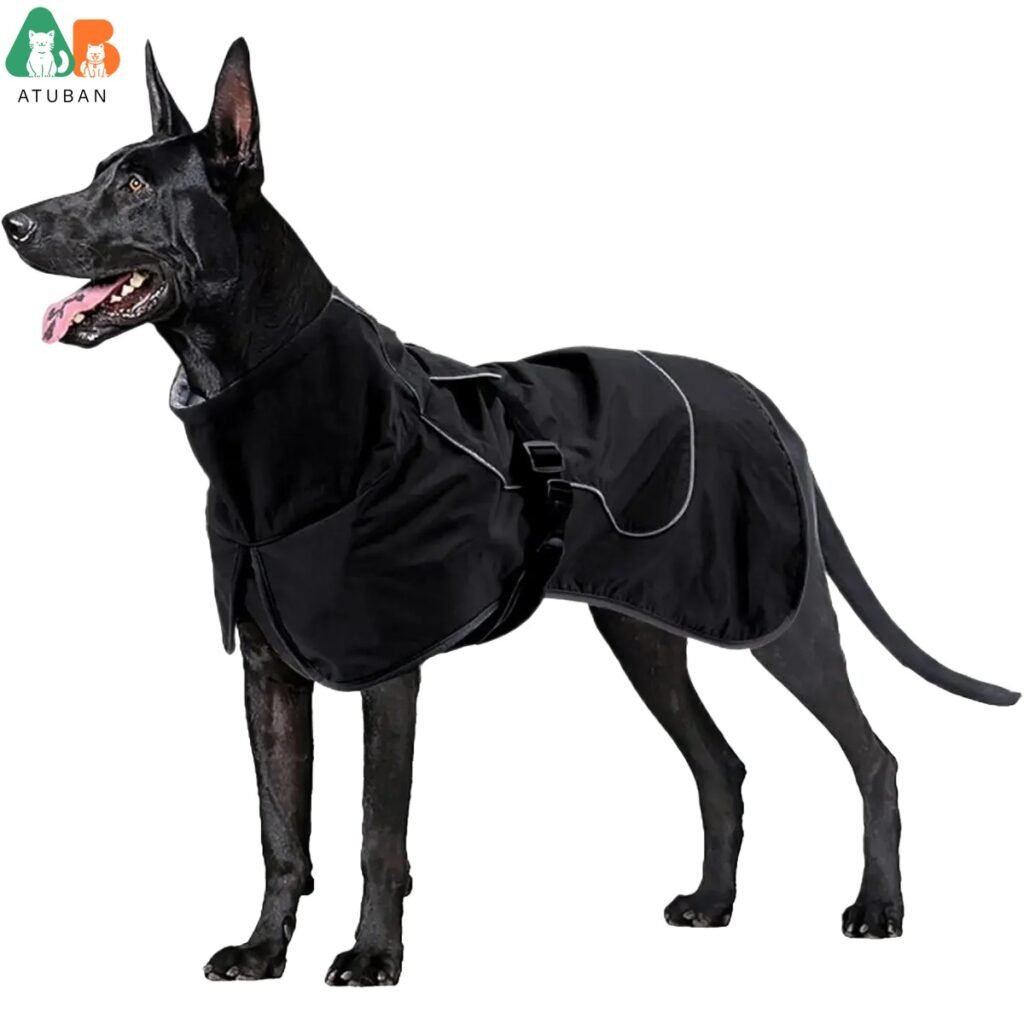 Waterproof reflective dog jacket in orange for safe winter walks.