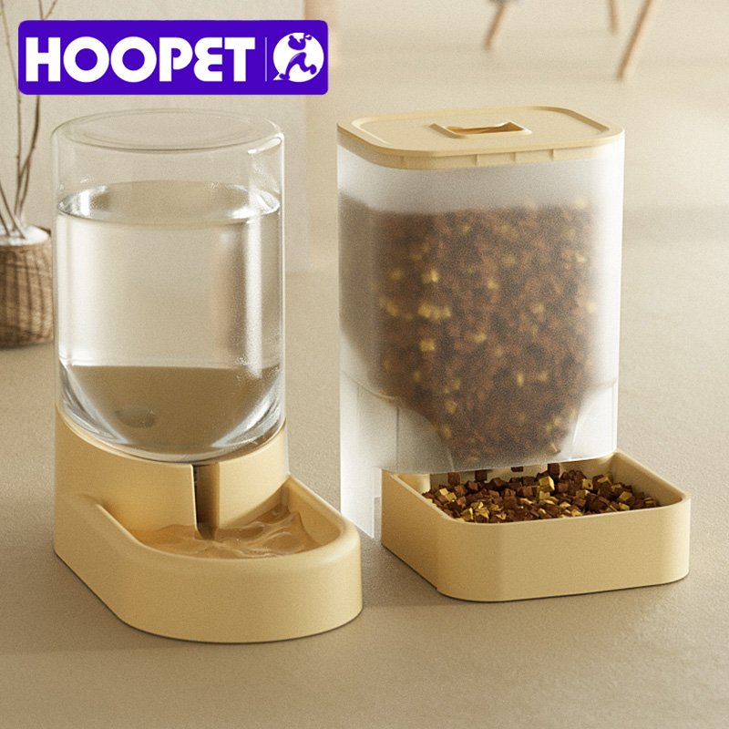 Portable water dispenser and automatic feeder to keep pets hydrated on the go.