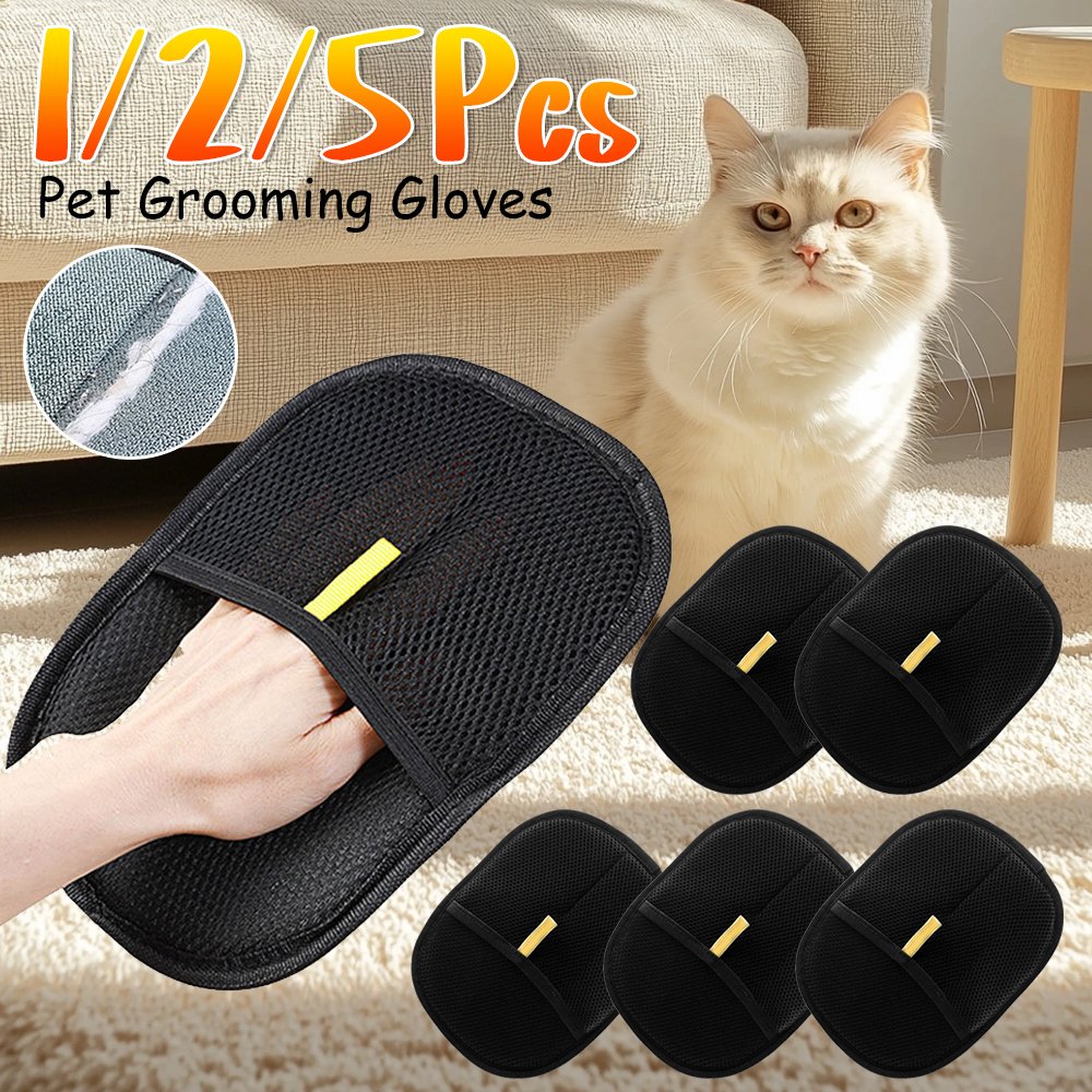 A person using pet hair removal gloves UK on a golden retriever