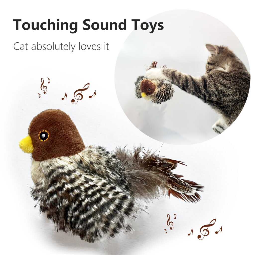 Interactive squeaky bird toy designed for cat anxiety relief and mental play.