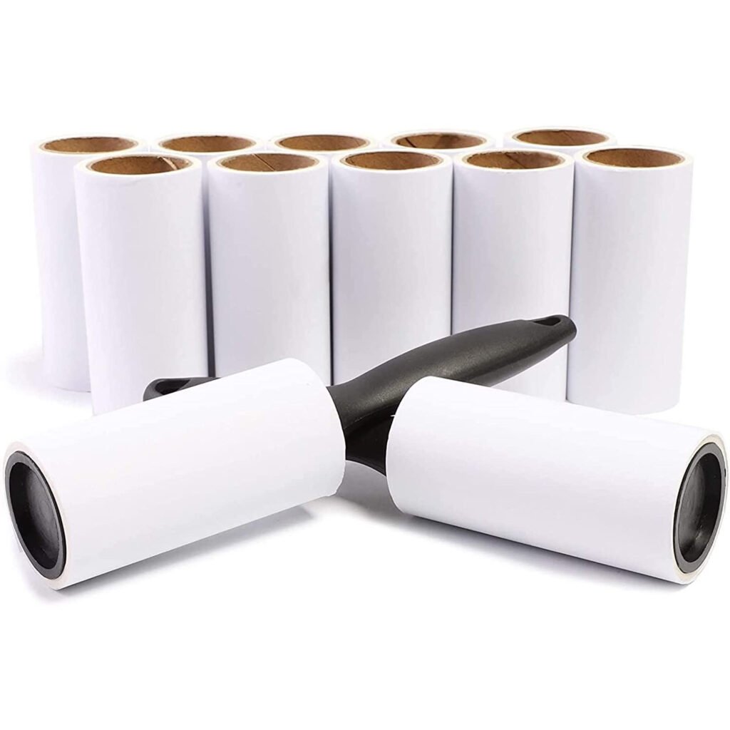 Professional pet hair removal from furniture using a sticky lint roller.