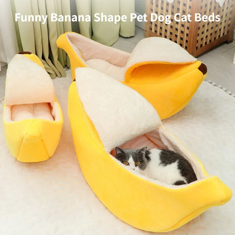 The funny banana-shaped cat bed from our calming pet accessories UK range.