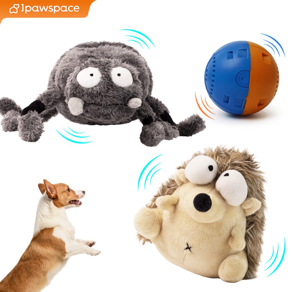 Comforting interactive dancing plush dog toy to help small puppies with enrichment and play.