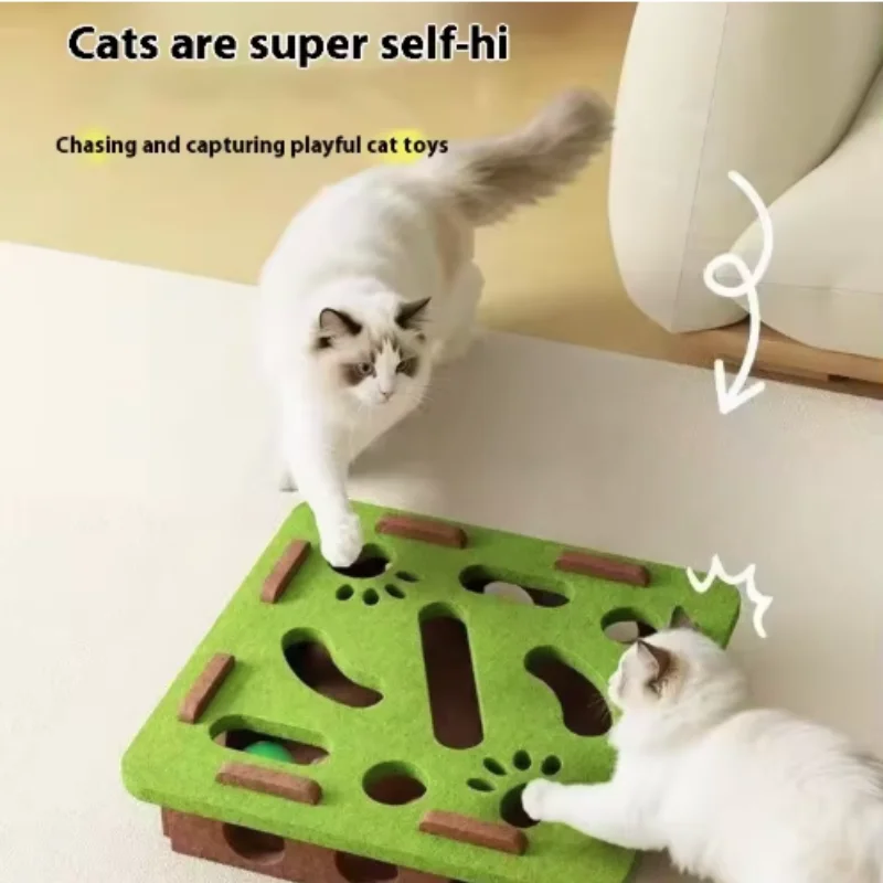 Interactive felt puzzle maze for cats providing mental stimulation and indoor enrichment.