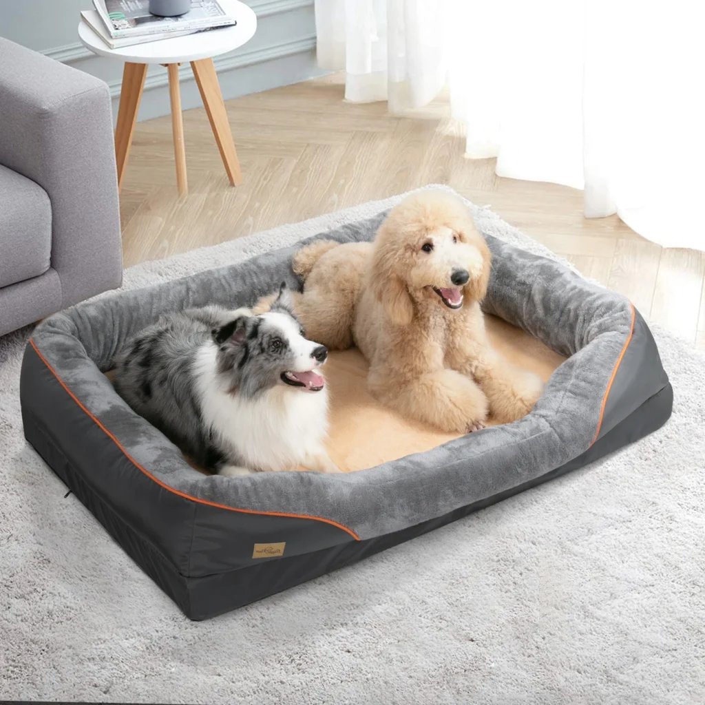 A dog sleeping in one of the best calming pet beds UK pets love.