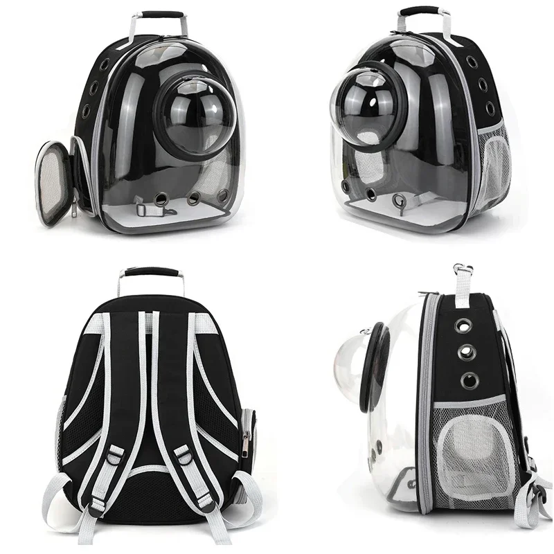 Breathable mesh side panels on a modern cat travel bag.