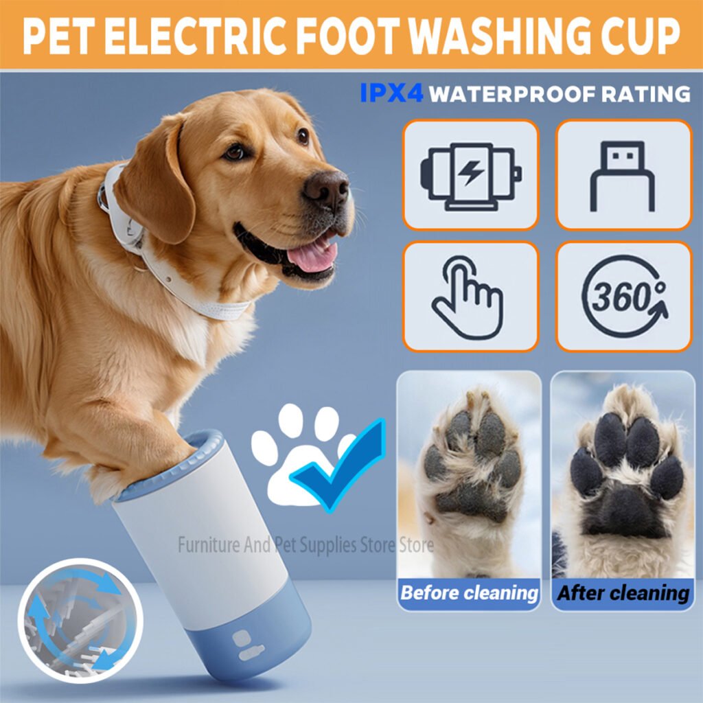 Automatic electric device for cleaning pet feet in a UK home.