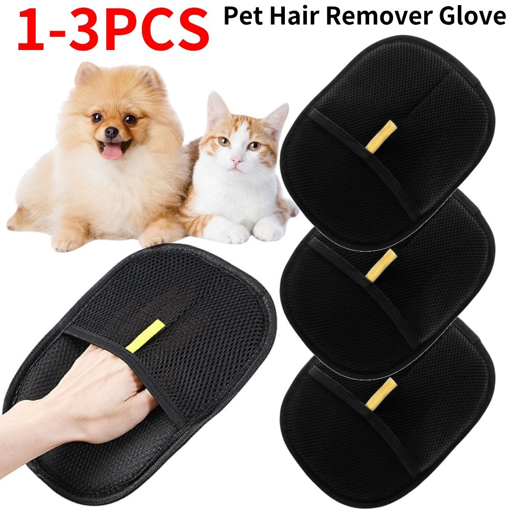 A person using pet hair removal gloves UK on a golden retriever