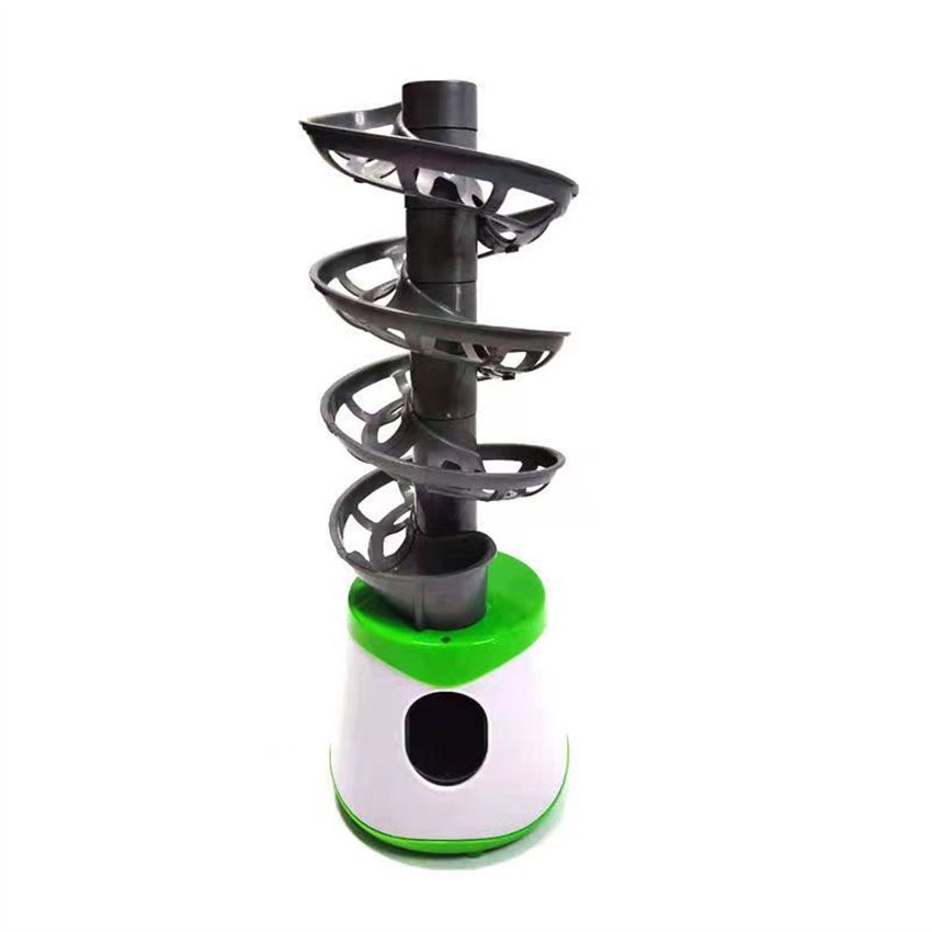 Portable table tennis pitching robot offering interactive enrichment and physical activity for the home.