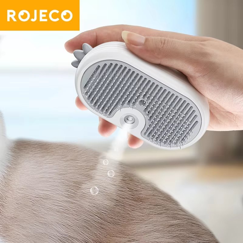 Innovative steam brush for removing loose pet hair and dander.