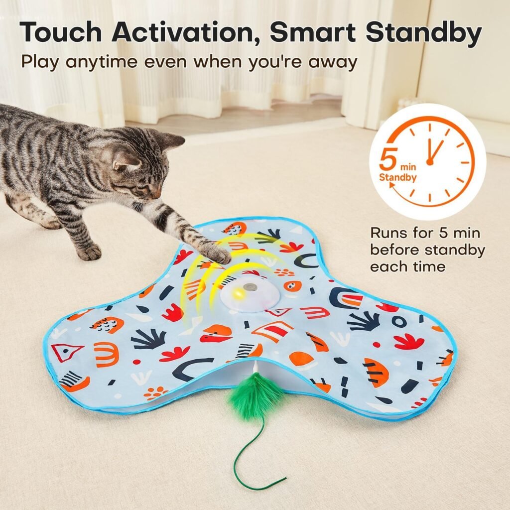 Automatic motion sensor cat laser toy for interactive pet play and exercise.
