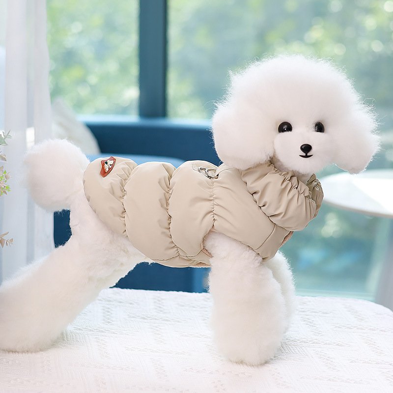 Soft padded winter dog coat for cold weather walks in the UK.