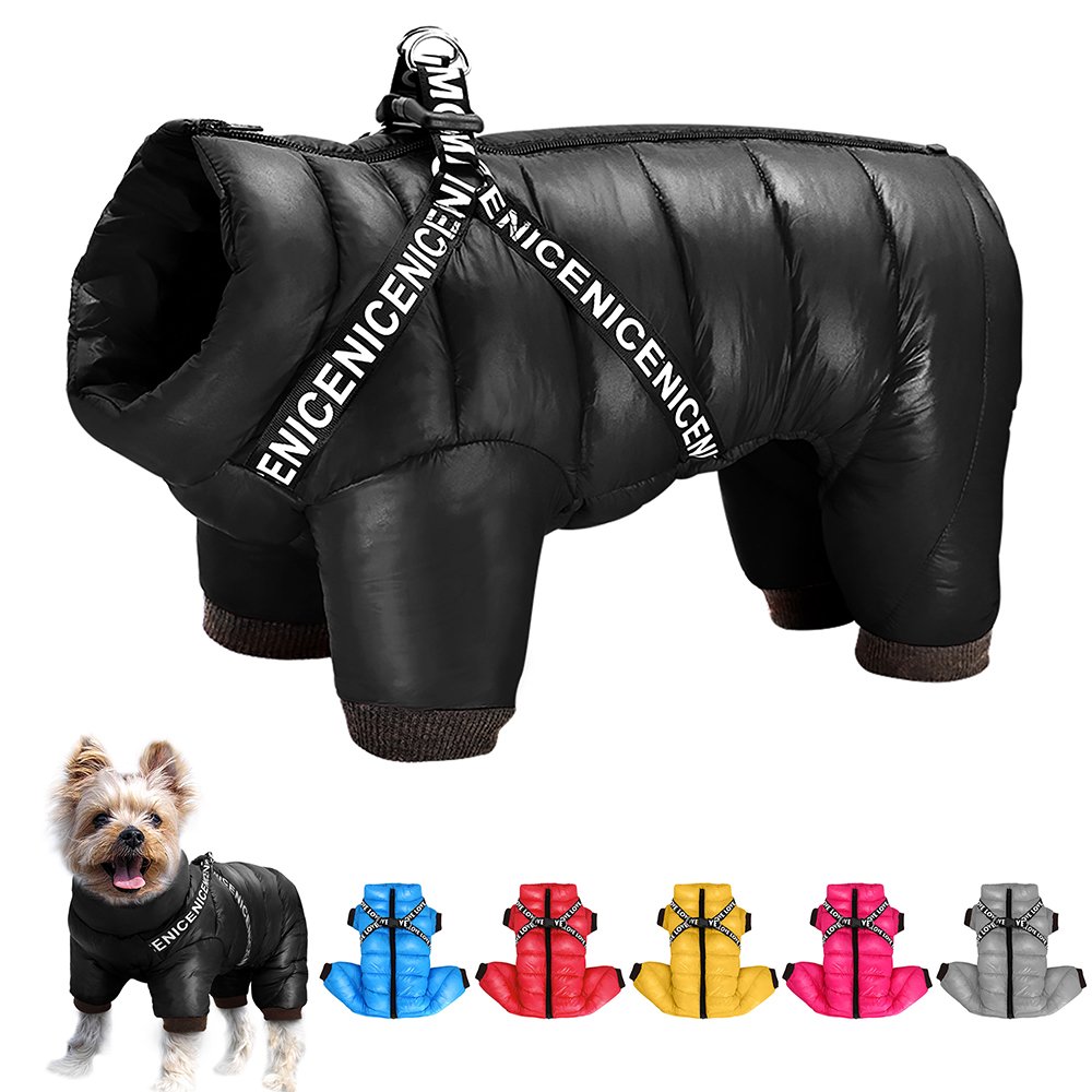 Warm fleece-lined dog winter coat for small and medium breeds.
